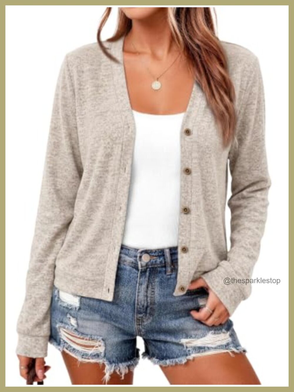 Womens Lightweight V-Neck Button Cardigan with Gold Buttons
